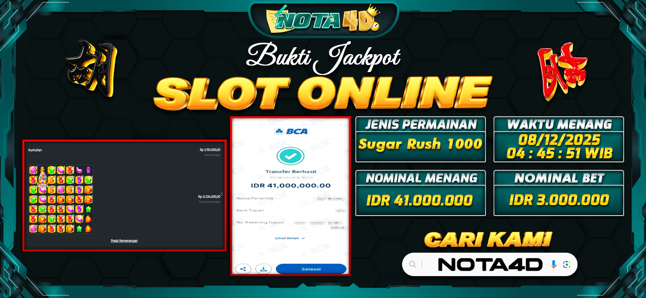 Bukti Kemenangan Besar Dibayar lunas Member NOTA4D RP 41.000.000, 8 Desember 2025